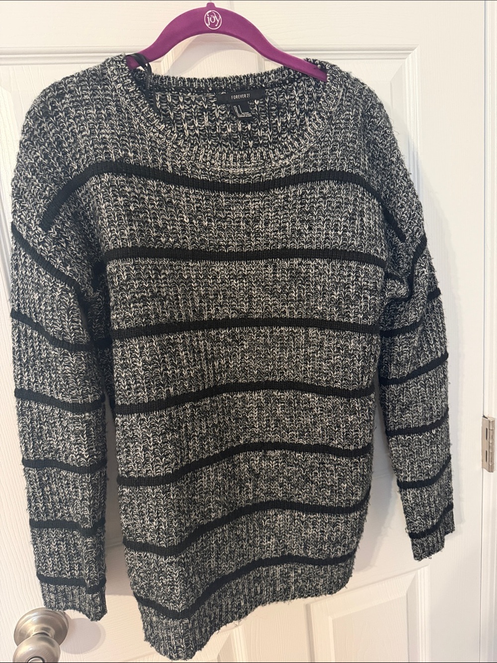 Forever 21 Black and Gray Striped Crewneck Sweater